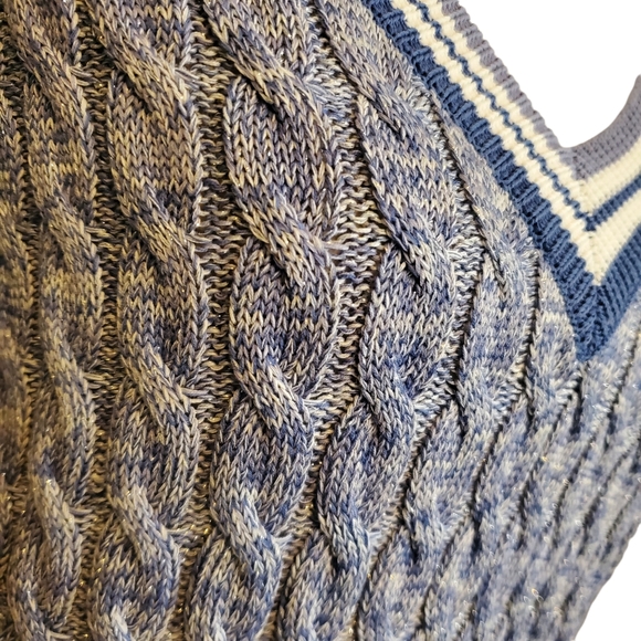 EUC Brora Varsity Stripe V-Neck Metallic Thread Sweater - Picture 3 of 10